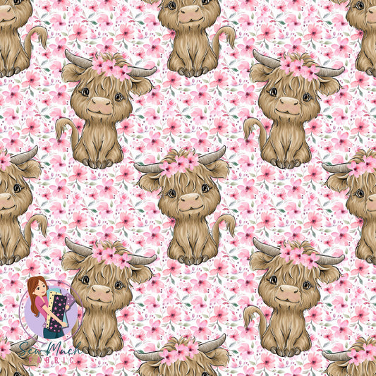 Highland Cow Light Pink Floral | MINKY | Retail | Average Scale