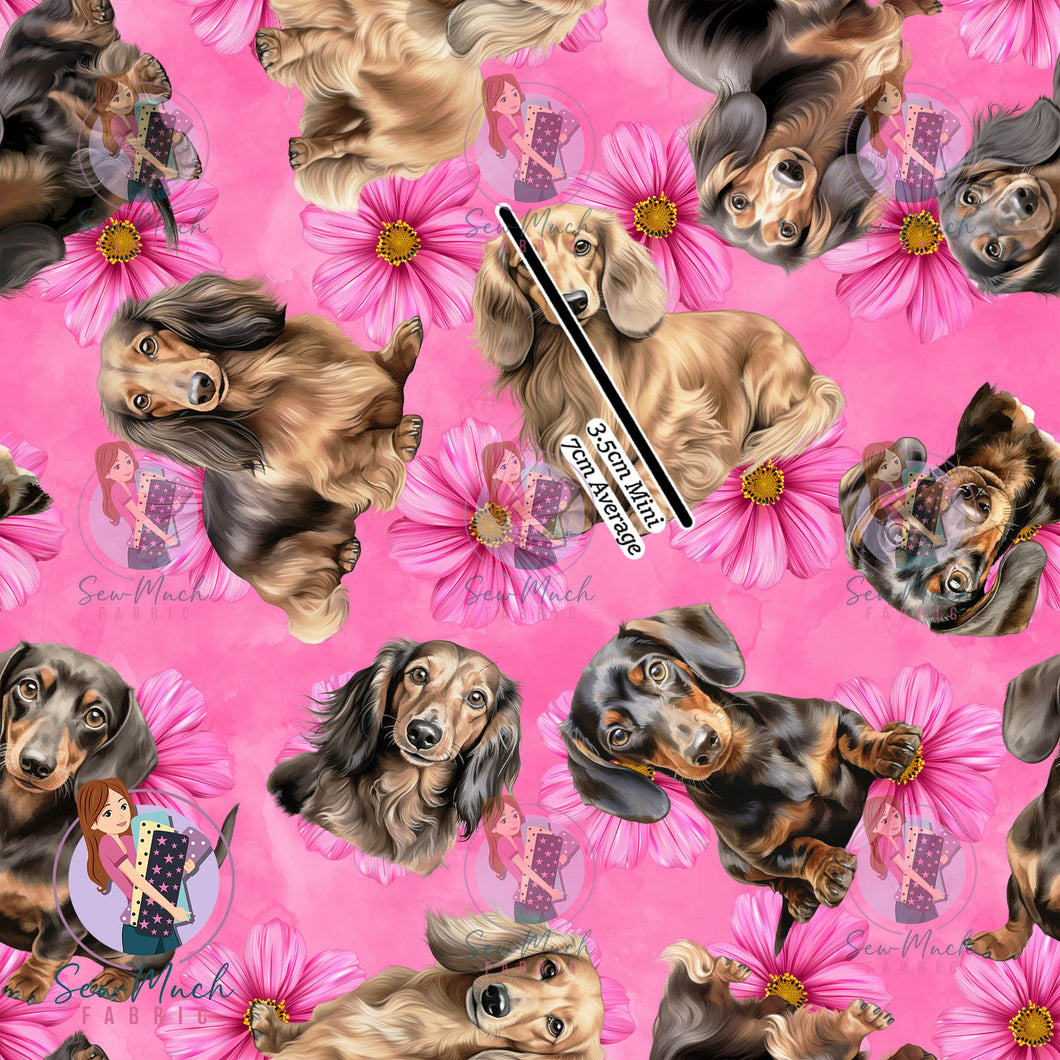 Dachshund Pink Floral | Woven | Retail | Average Scale