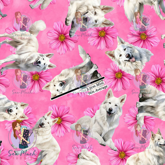 White Swiss Shepherd Floral | Woven | Retail | MINI Scale
