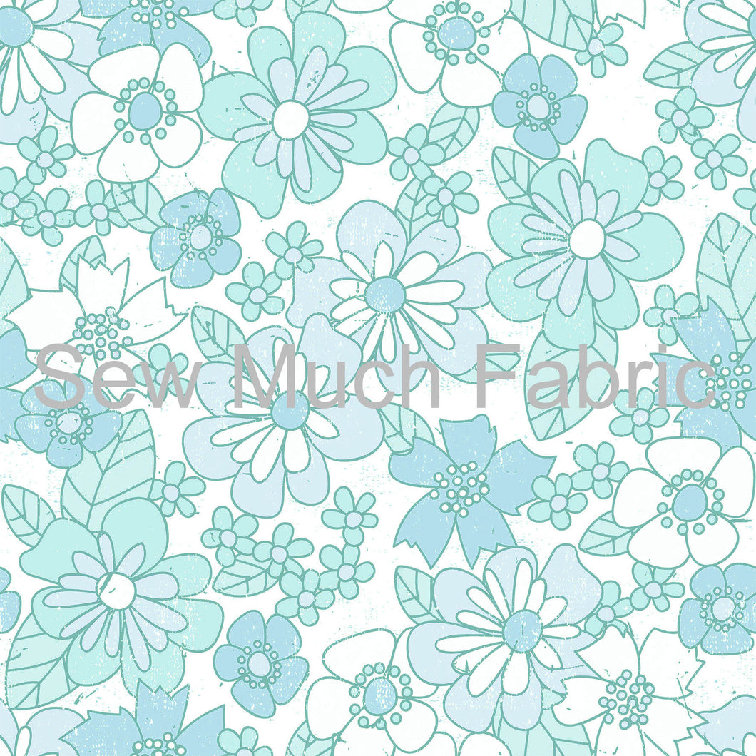 Aqua Ditsy Vintage Floral | Bamboo Lycra | Retail | Average Scale