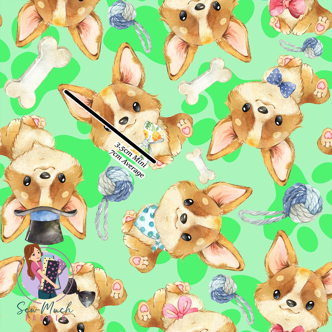 Corgi cute GREEN | Woven | Retail | Average Scale